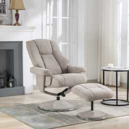 Casa Dalby Swivel Fabric Recliner Chair & Stool, Chacha Oat - thumbnail 3