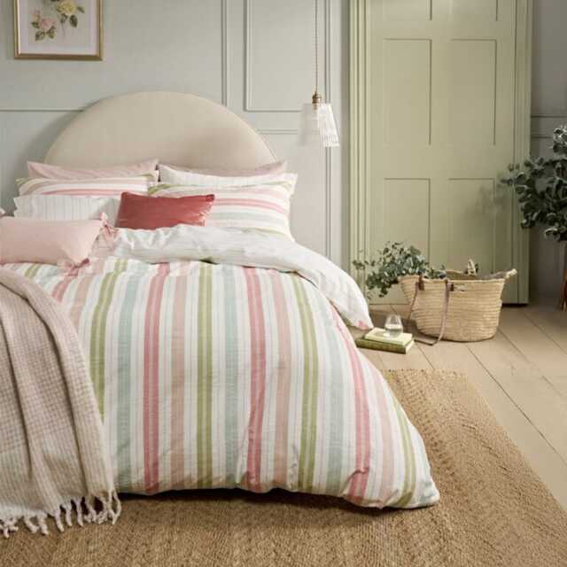 Laura Ashley Sophie Stripe Duvet Set, Super King, White - image 1