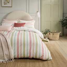 Laura Ashley Sophie Stripe Duvet Set, Super King, White