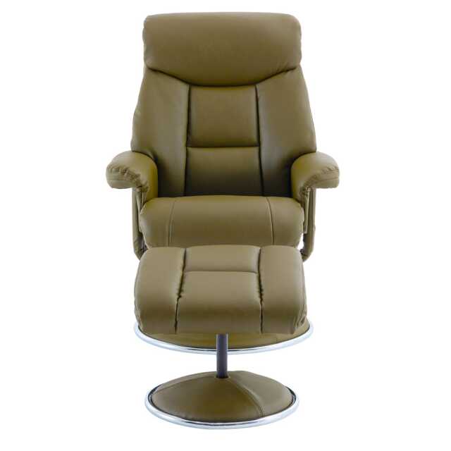 Casa Bayonne Leather Look Chair & Footstool, Olive Green - image 1
