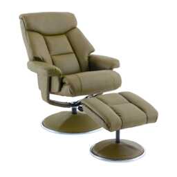 Casa Bayonne Leather Look Chair & Footstool, Olive Green - thumbnail 2