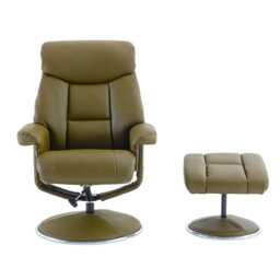 Casa Bayonne Leather Look Chair & Footstool, Olive Green - thumbnail 4