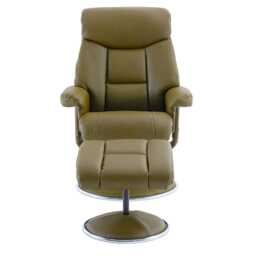 Casa Bayonne Leather Look Chair & Footstool, Olive Green - thumbnail 1