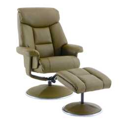 Casa Bayonne Leather Look Chair & Footstool, Olive Green - thumbnail 3