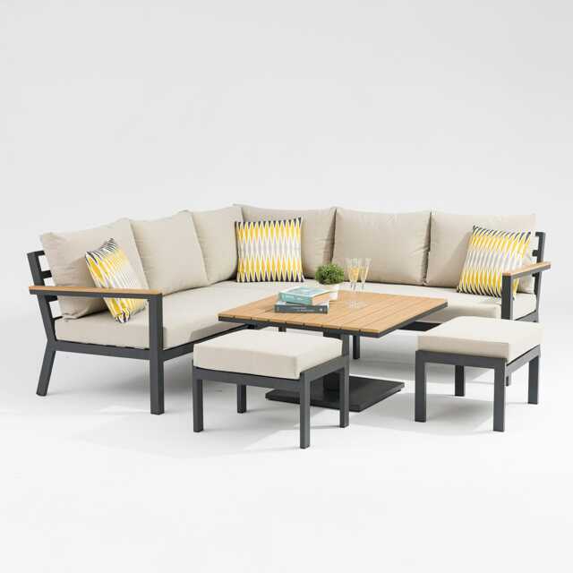 Nova Heidi Aluminium Garden Corner Sofa Set with Rising Table, 8 Seater, White