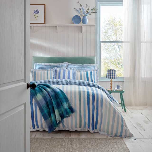 Bluebellgray Sunday Stripe Duvet Set, Double, Blue - image 1