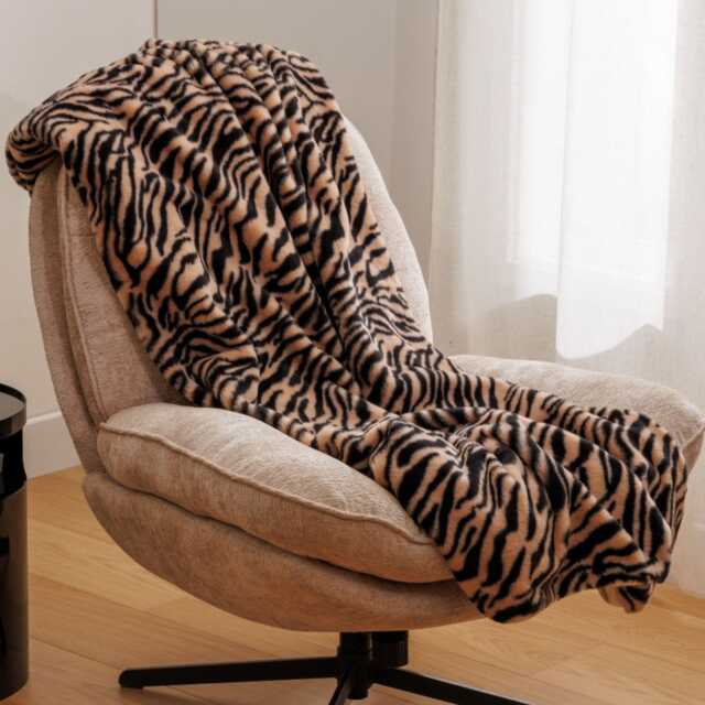 Atmosphera Orana Tiger Faux Fur Throw , Brown - image 1