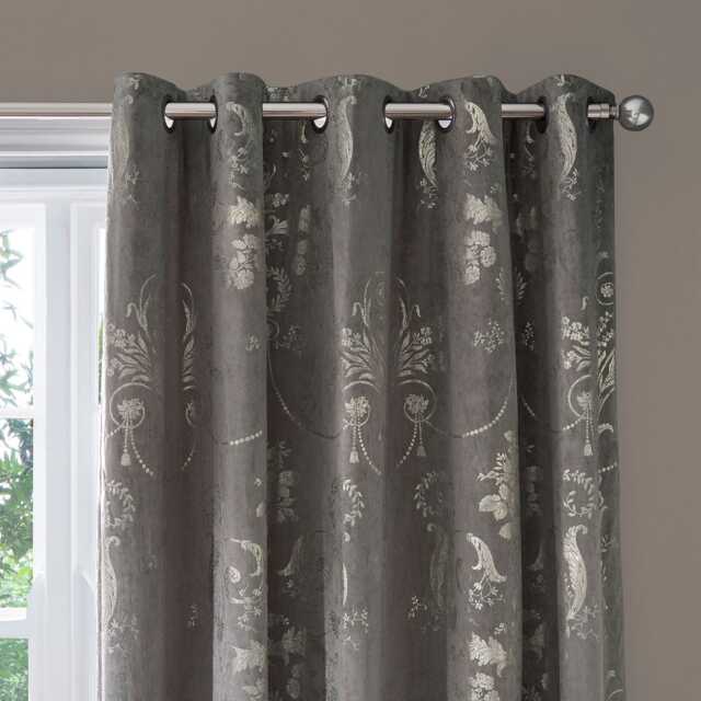 Laura Ashley Josette Metallic Eyelet Curtains W162 X D182cm, Steel - image 1