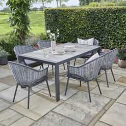 Kettler Malo Aluminium Garden Dining Set, Rectangular, 6 Seater, Grey