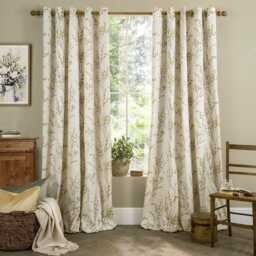 Laura Ashley Pussy Willow Eyelet Curtains, 162 x 137cm, Ochre