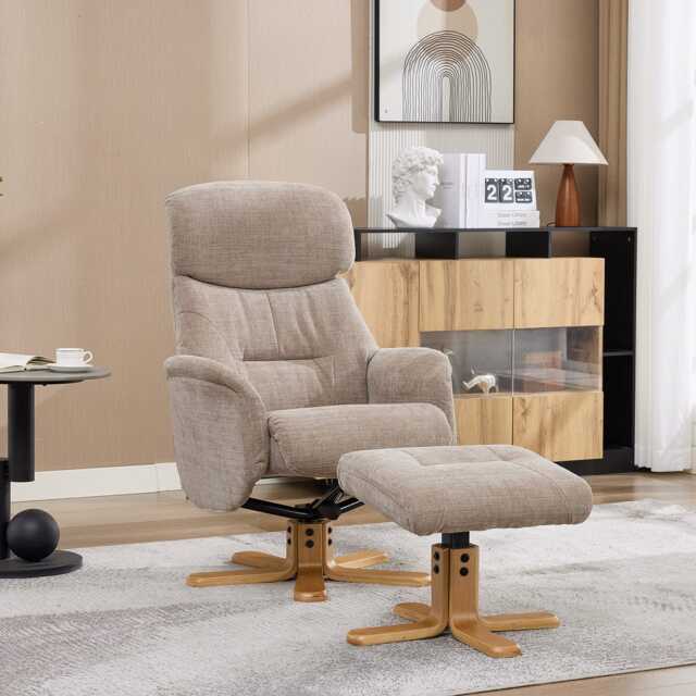 Casa Eddie Fabric Recliner Swivel Chair & Stool, Sandrift