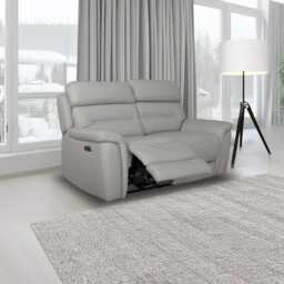Casa Cara 2 Seater Leather Power Recliner Sofa, Light Grey - thumbnail 4