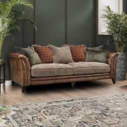 At The Helm Savannah 4 Seater Pillow Back Leather Sofa, Voyager Oak Cask
