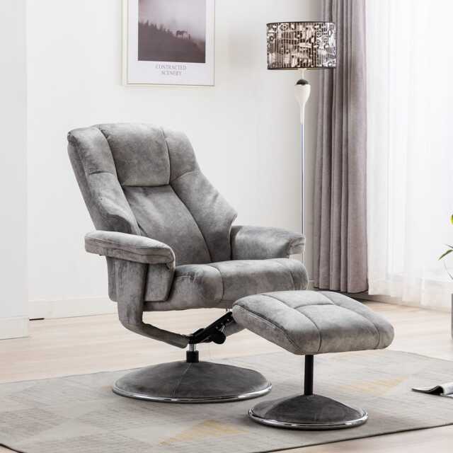 Casa Dalby Swivel Fabric Recliner Chair & Stool, Elephant - image 1