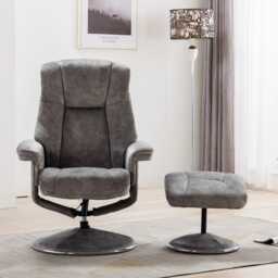 Casa Dalby Swivel Fabric Recliner Chair & Stool, Elephant - thumbnail 2