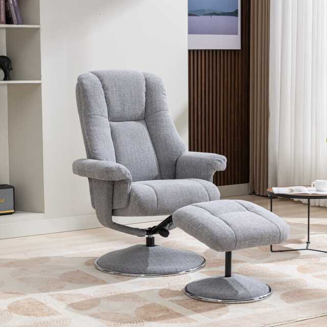 Casa Dalby Swivel Fabric Recliner Chair & Stool, Chacha Dove - image 1