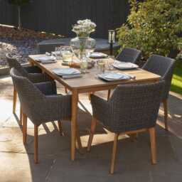 Pacific Lifestyle Larissa Rattan Garden Dining Set, 6 Seater, Dark Grey