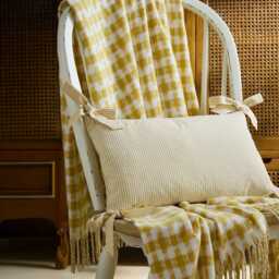 Laura Ashley Flaxley Stripe Microfibre Cushion, 50cm x 30cm, Yellow - thumbnail 2