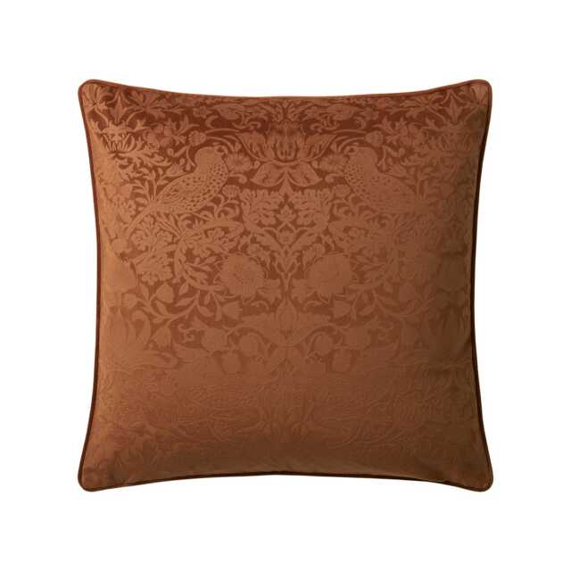 William Morris At Home Strawberry Thief Embossed Cushion, 50x50cm, Saffron