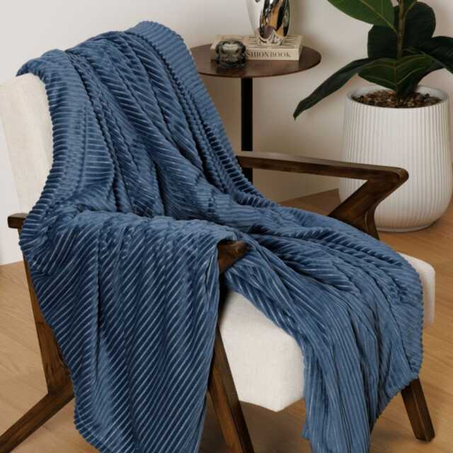Atmosphera Arum Corduroy Flannel Throw, Ink Blue - image 1