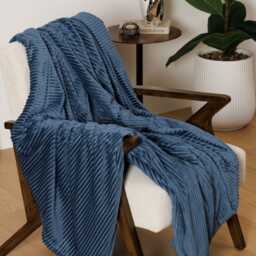 Atmosphera Arum Corduroy Flannel Throw, Ink Blue - thumbnail 1