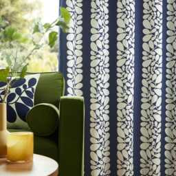 Orla Kiely Sycamore Stripe Eyelet Curtains, 168 x 137cm, Space Blue - thumbnail 3