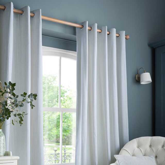 Laura Ashley Cornish Chenille Stripe Eyelet Curtains, 168 X 229cm, Slate Blue - image 1