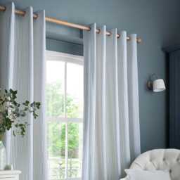 Laura Ashley Cornish Chenille Stripe Eyelet Curtains, 168 X 229cm, Slate Blue