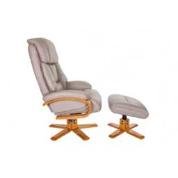 Casa Bruges Manual Recliner Faux Leather Swivel Chair & Footstool, Pebble - thumbnail 3