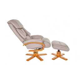 Casa Bruges Manual Recliner Faux Leather Swivel Chair & Footstool, Pebble - thumbnail 2