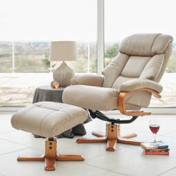 Casa Bruges Manual Recliner Faux Leather Swivel Chair & Footstool, Pebble
