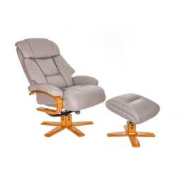 Casa Bruges Manual Recliner Faux Leather Swivel Chair & Footstool, Pebble - thumbnail 4