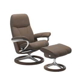 Stressless Consul Large Leather Recliner Chair & Footstool, Batick Mole - thumbnail 1