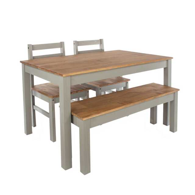 Casa Connor Dining Table, Bench & 2 Chairs Dining Set, Grey
