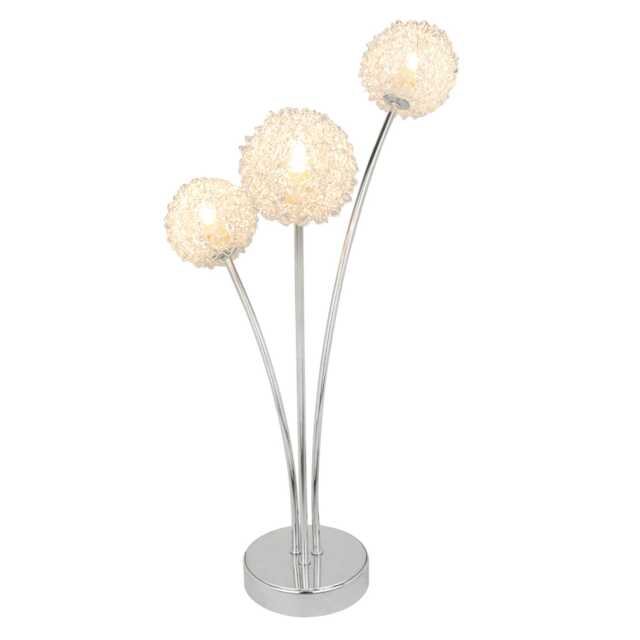 Casa Florence 3 Light Round Table Lamp, Chrome & Glass, White