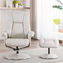 Casa Dalby Swivel Leather Recliner Chair & Stool, Mushroom - thumbnail 2