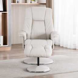 Casa Dalby Swivel Leather Recliner Chair & Stool, Mushroom - thumbnail 4