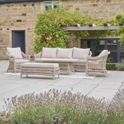 Pacific Lifestyle Pattaya Wicker Garden Sofa Set, 7 Seater, Soft Sand