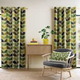Orla Kiely Multicolour Stem Eyelet Curtains, 168 X 137cm, Fern-ochre