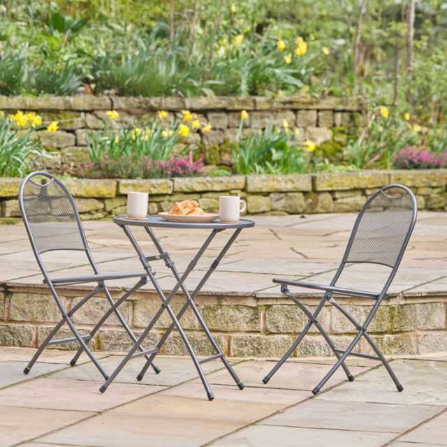 Pacific Lifestyle Café Latte Metal Garden Folding Bistro Set, 2 Seater, Dark Grey - image 1