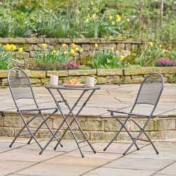 Pacific Lifestyle Café Latte Metal Garden Folding Bistro Set, 2 Seater, Dark Grey - thumbnail 1