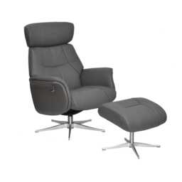 Casa Porto Leather Recliner Swivel Chair & Footstool, Charcoal - thumbnail 1