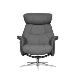 Casa Porto Leather Recliner Swivel Chair & Footstool, Charcoal - thumbnail 2