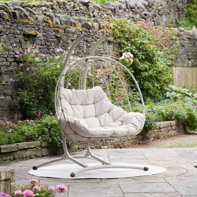 Pacific Lifestyle Lyon Double Garden Hanging Egg Chair, 2 Seater, Putty