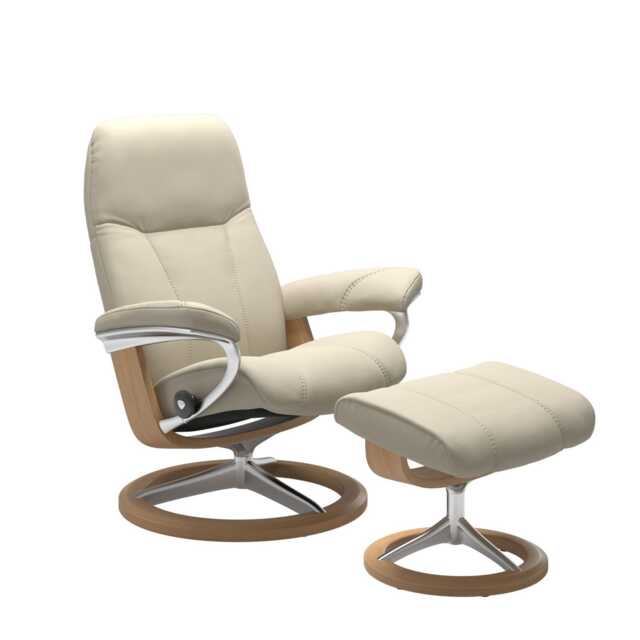 Stressless Consul Medium Leather Recliner Chair & Footstool, Batick Cream - image 1