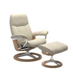 Stressless Consul Medium Leather Recliner Chair & Footstool, Batick Cream - thumbnail 1