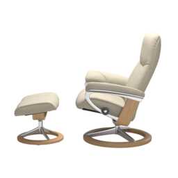 Stressless Consul Medium Leather Recliner Chair & Footstool, Batick Cream - thumbnail 3