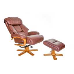 Casa Bruges Manual Recliner Faux Leather Swivel Chair & Footstool, Chestnut - thumbnail 4