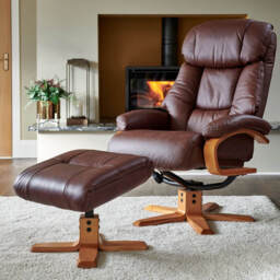 Casa Bruges Manual Recliner Faux Leather Swivel Chair & Footstool, Chestnut - thumbnail 3