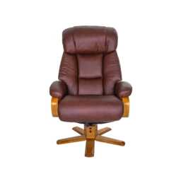 Casa Bruges Manual Recliner Faux Leather Swivel Chair & Footstool, Chestnut - thumbnail 2